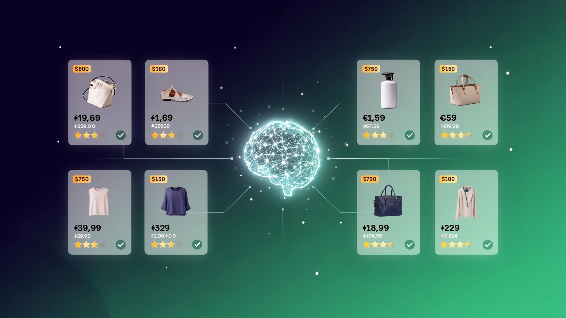 Conceptual illustration of an AI assistant comparing products on a screen — representing autonomous agentic shopping experiences and AI-driven commerce decisions.